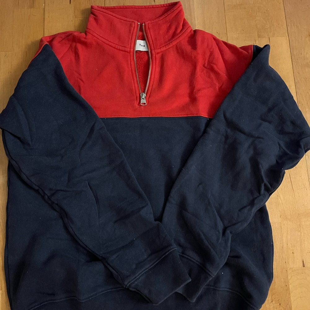 TNA Women's quarter zip two tone sweater XS